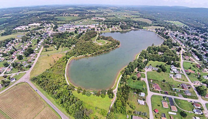 Aerial view of Ethel Springs Lake with Derry around it