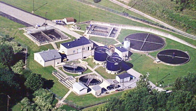Aerial view of the Derry wastewater treatment plant